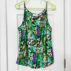 CABERNET • Green + Purple Floral Tropical Cami Tank Nite Top